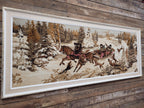 Vintage Tapestry Wall Hanging Framed Hunting Scene Large Textile Art