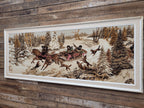 Vintage Tapestry Wall Hanging Framed Hunting Scene Large Textile Art
