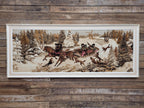 Vintage Tapestry Wall Hanging Framed Hunting Scene Large Textile Art
