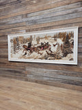Vintage Tapestry Wall Hanging Framed Hunting Scene Large Textile Art