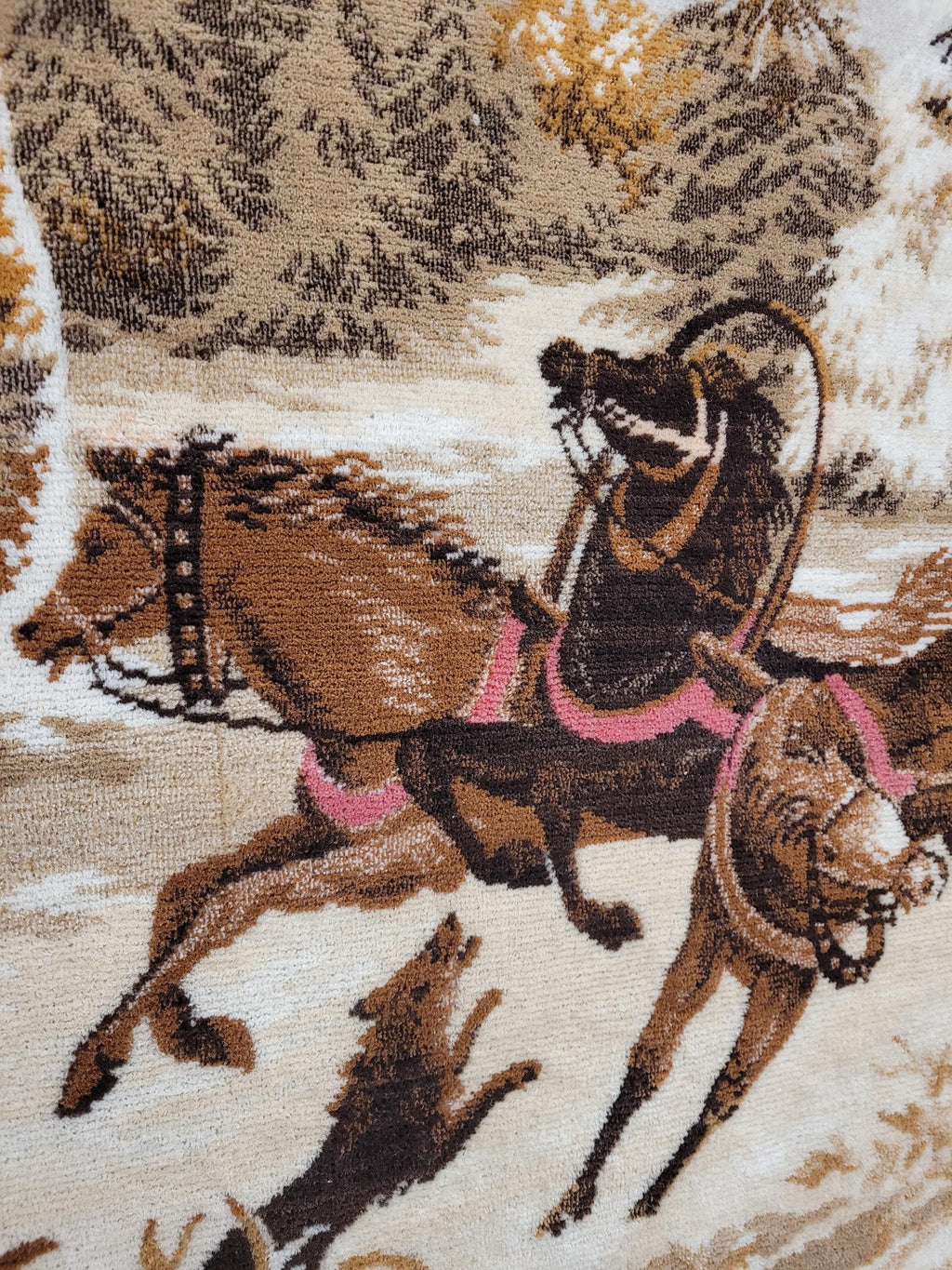Vintage Tapestry Wall Hanging Framed Hunting Scene Large Textile Art