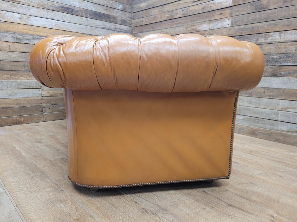 Chesterfield Sofa Tan Leather Buttoned Vintage Distressed Three Seat