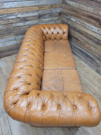 Chesterfield Sofa Tan Leather Buttoned Vintage Distressed Three Seat