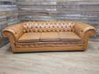 Chesterfield Sofa Tan Leather Buttoned Vintage Distressed Three Seat