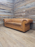 Chesterfield Sofa Tan Leather Buttoned Vintage Distressed Three Seat