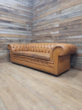 Chesterfield Sofa Tan Leather Buttoned Vintage Distressed Three Seat