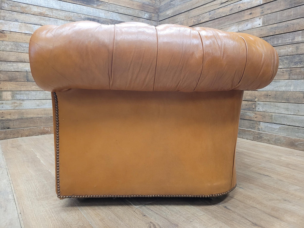 Chesterfield Sofa Tan Leather Buttoned Vintage Distressed Three Seat