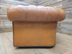 Chesterfield Sofa Tan Leather Buttoned Vintage Distressed Three Seat