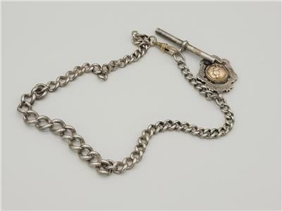Silver Albert Chain Hallmarked 1923 Fob Pendant Antique Link