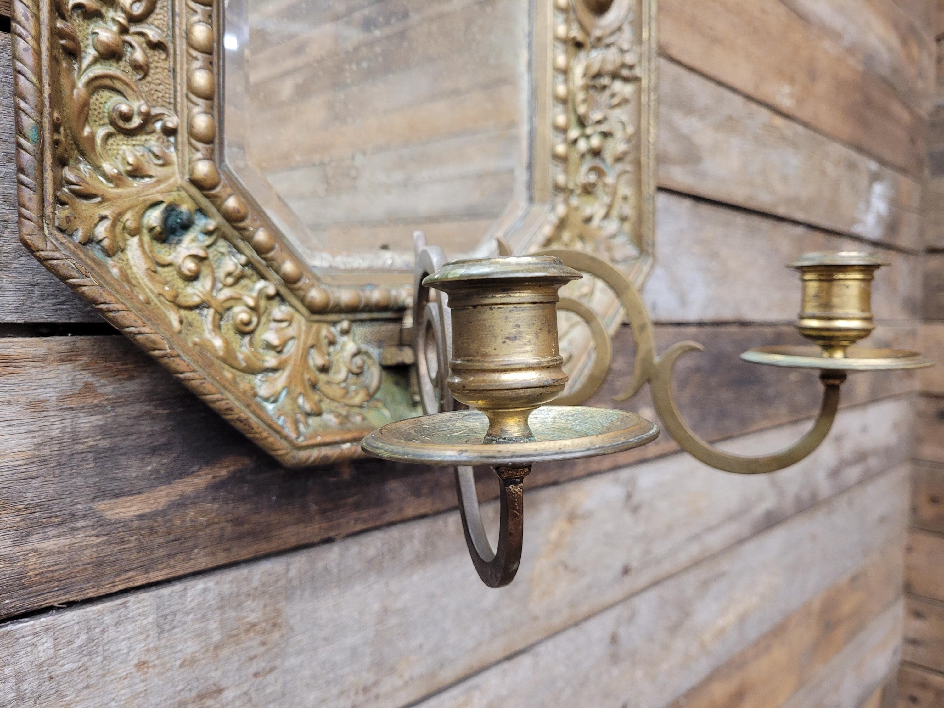 Brass Wall Mirror Candle Sconce Ornate Vintage Baroque Style