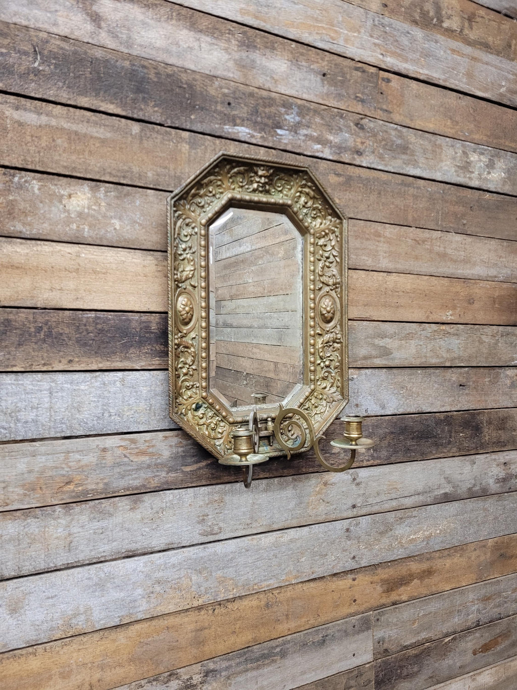 Brass Wall Mirror Candle Sconce Ornate Vintage Baroque Style