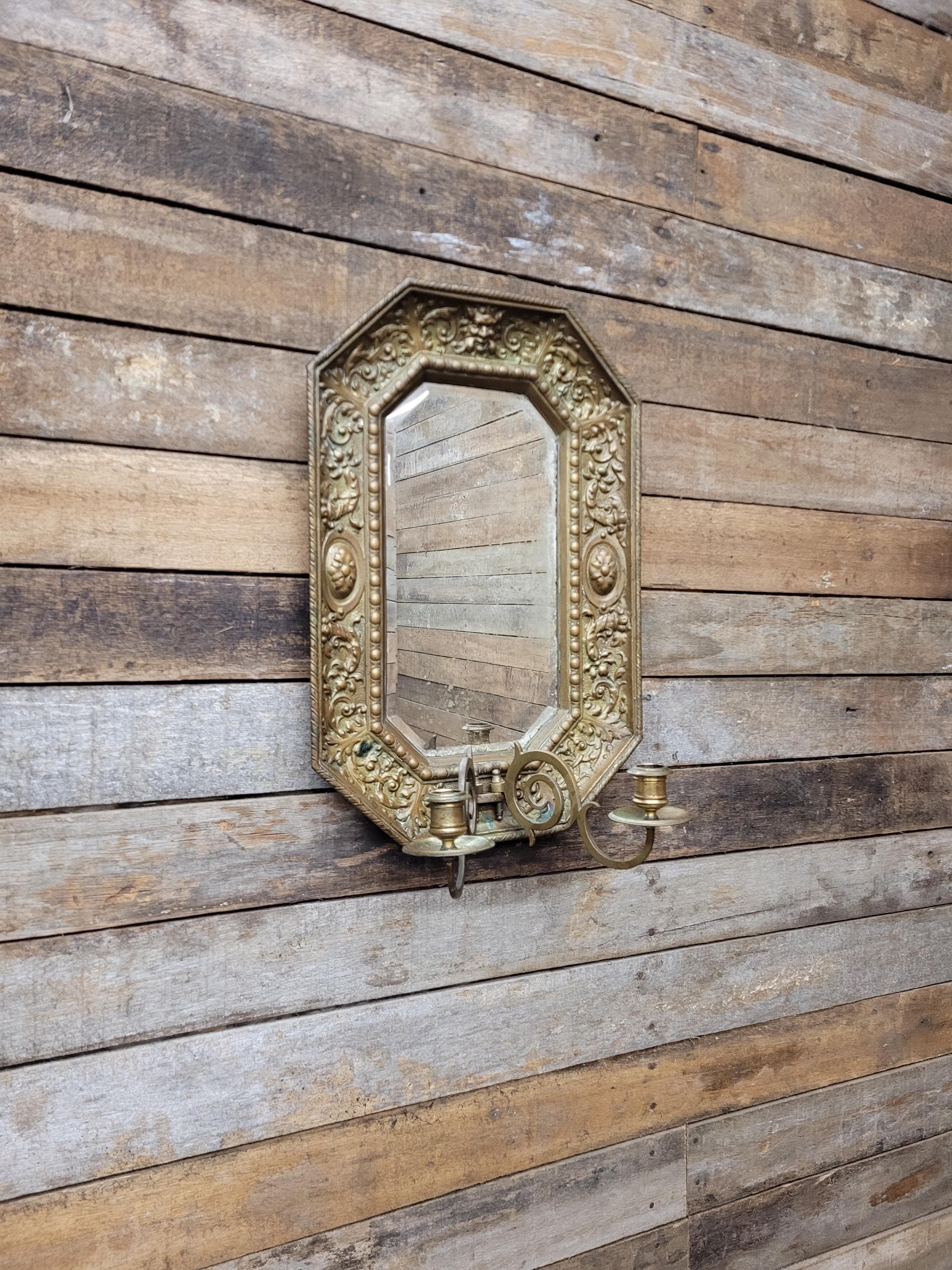 Brass Wall Mirror Candle Sconce Ornate Vintage Baroque Style