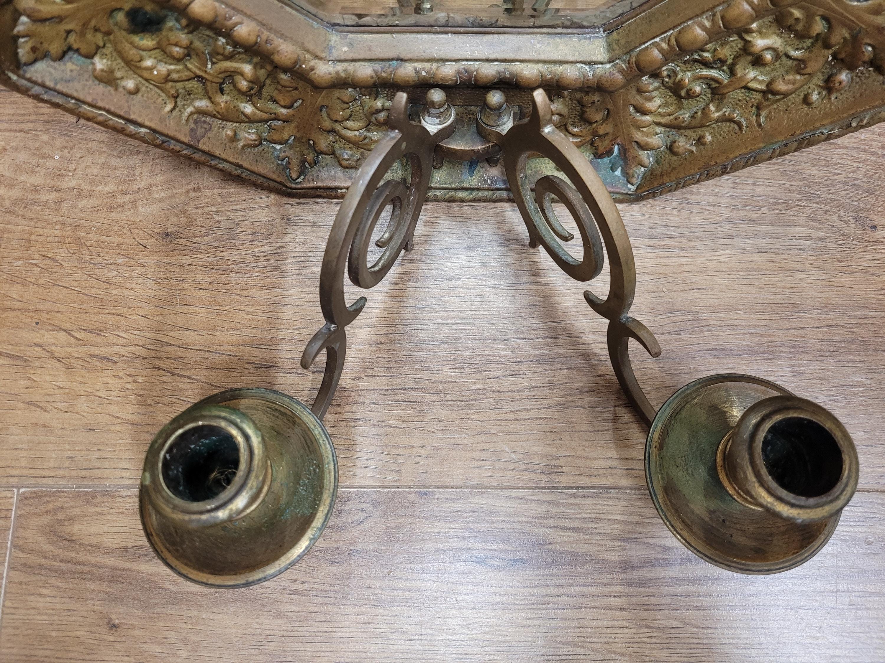 Brass Wall Mirror Candle Sconce Ornate Vintage Baroque Style