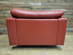 Red Faux Leather Armchair Footstool Retro Style Lounge Chrome Legs