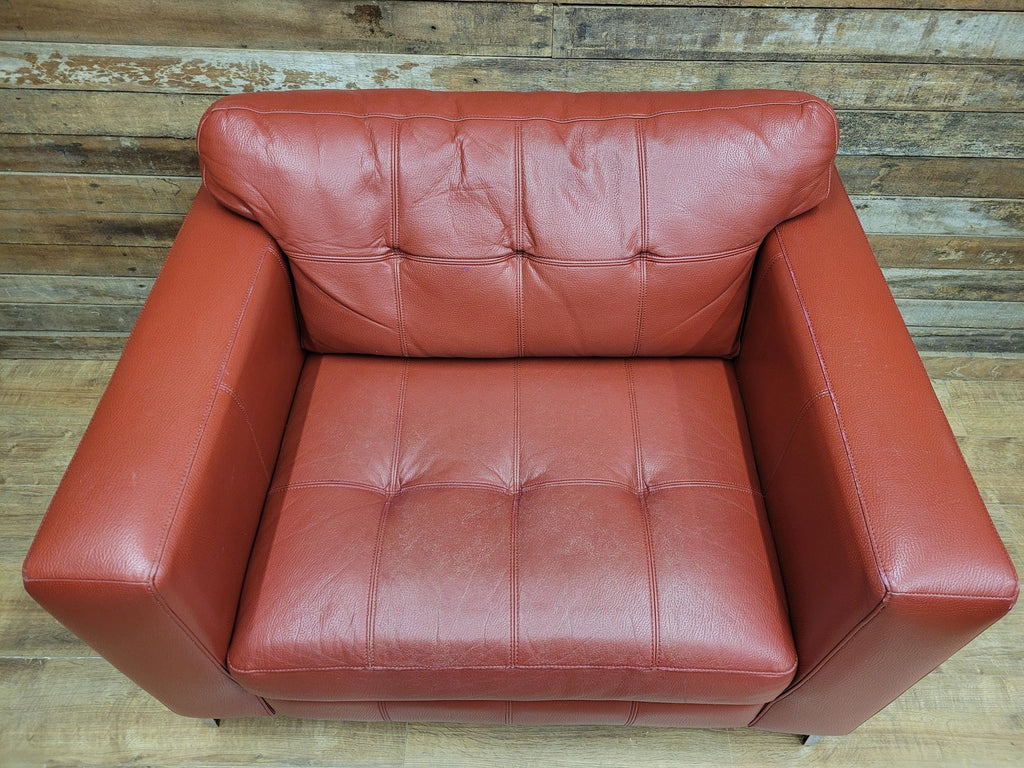 Red Faux Leather Armchair Footstool Retro Style Lounge Chrome Legs
