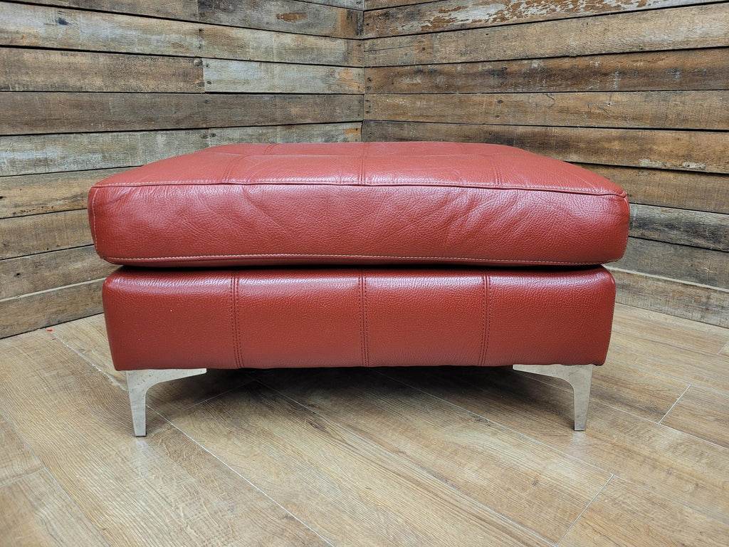 Red Faux Leather Armchair Footstool Retro Style Lounge Chrome Legs