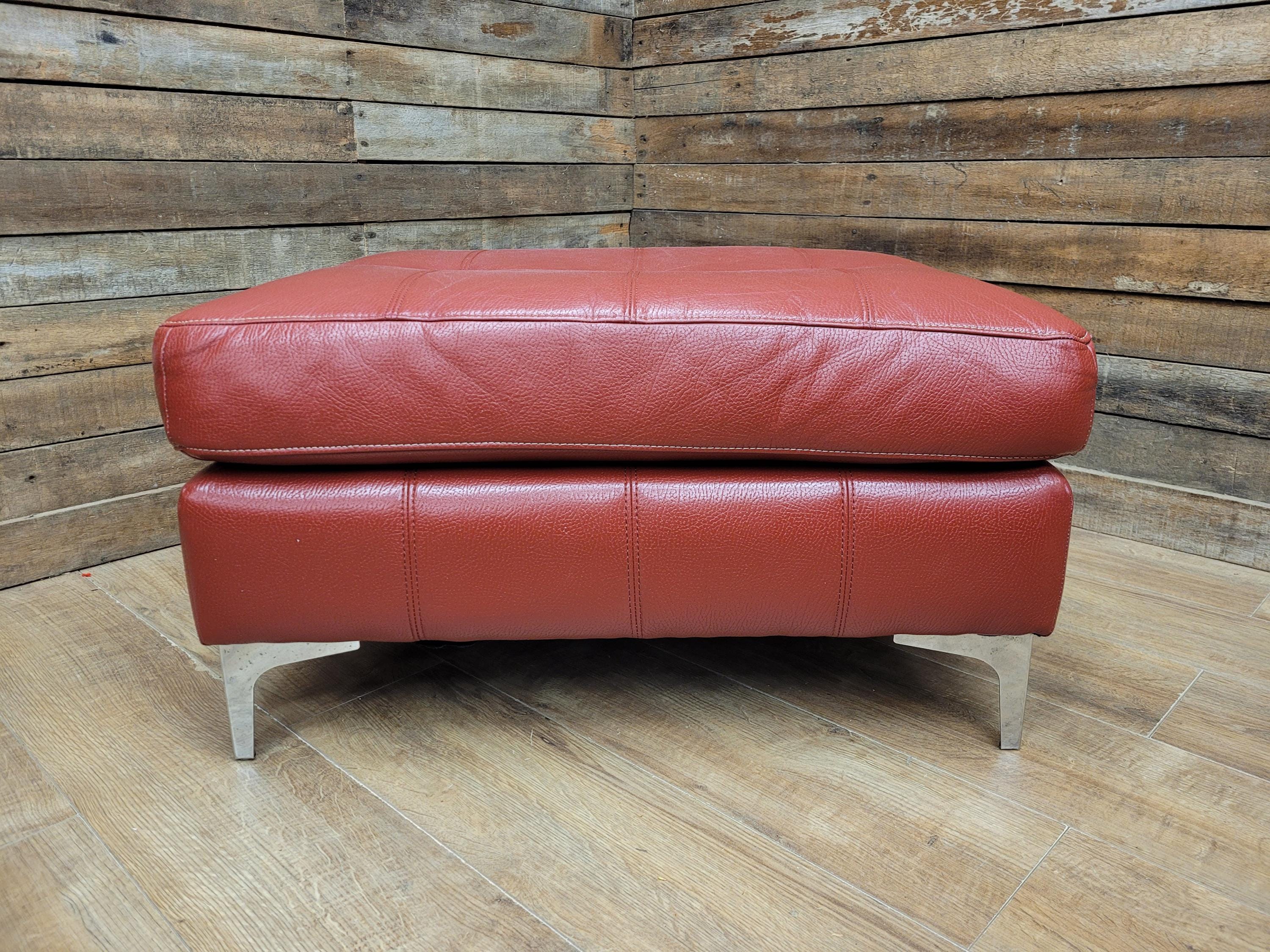 Red Faux Leather Armchair Footstool Retro Style Lounge Chrome Legs
