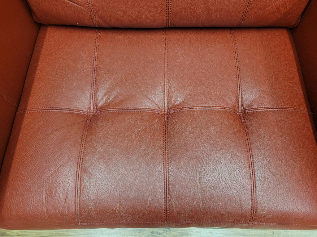 Red Faux Leather Armchair Footstool Retro Style Lounge Chrome Legs
