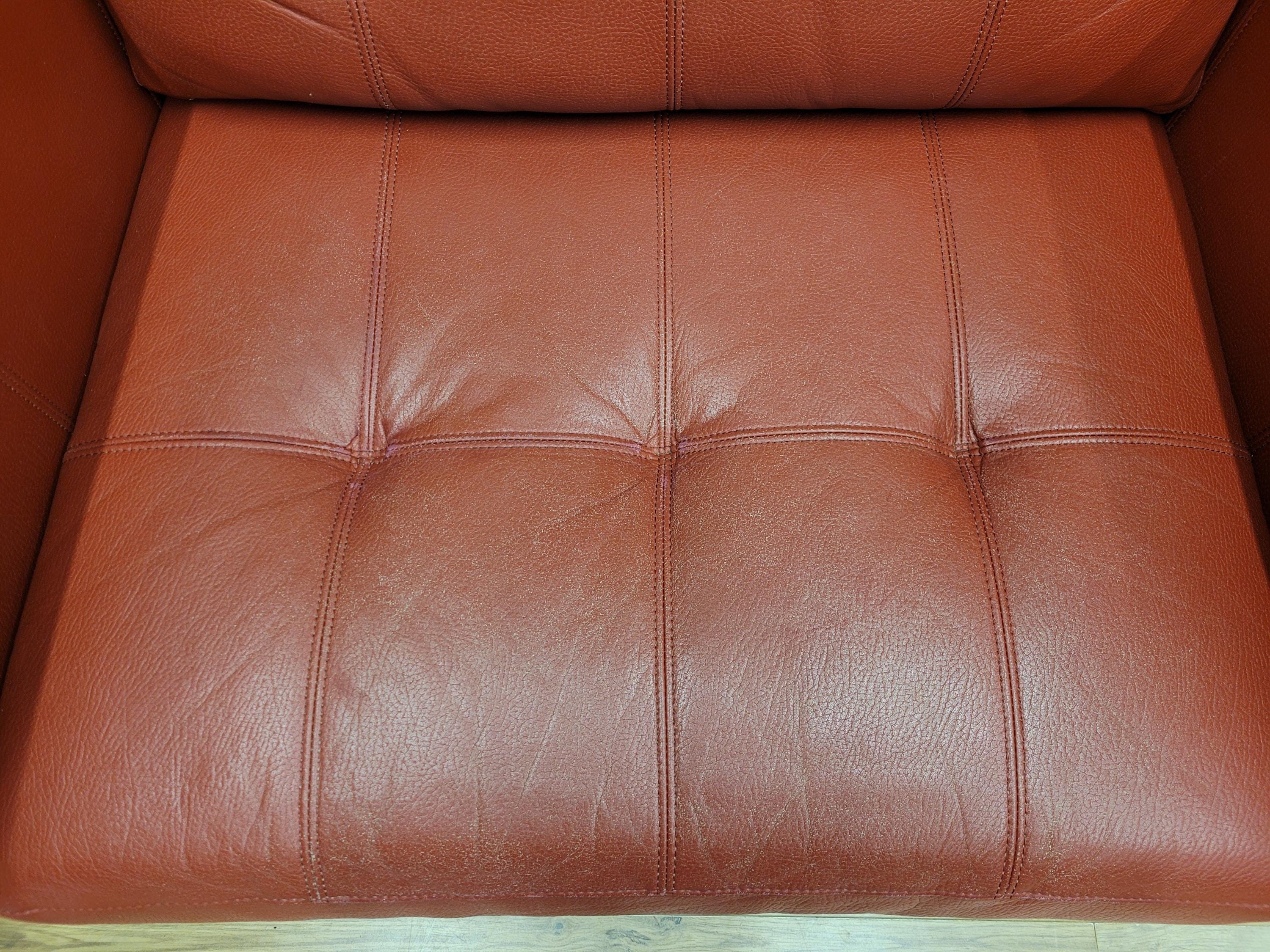 Red Faux Leather Armchair Footstool Retro Style Lounge Chrome Legs