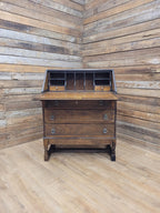 Oak Bureau Desk Writing Desk Fall Front Vintage Storage Drawers With Key