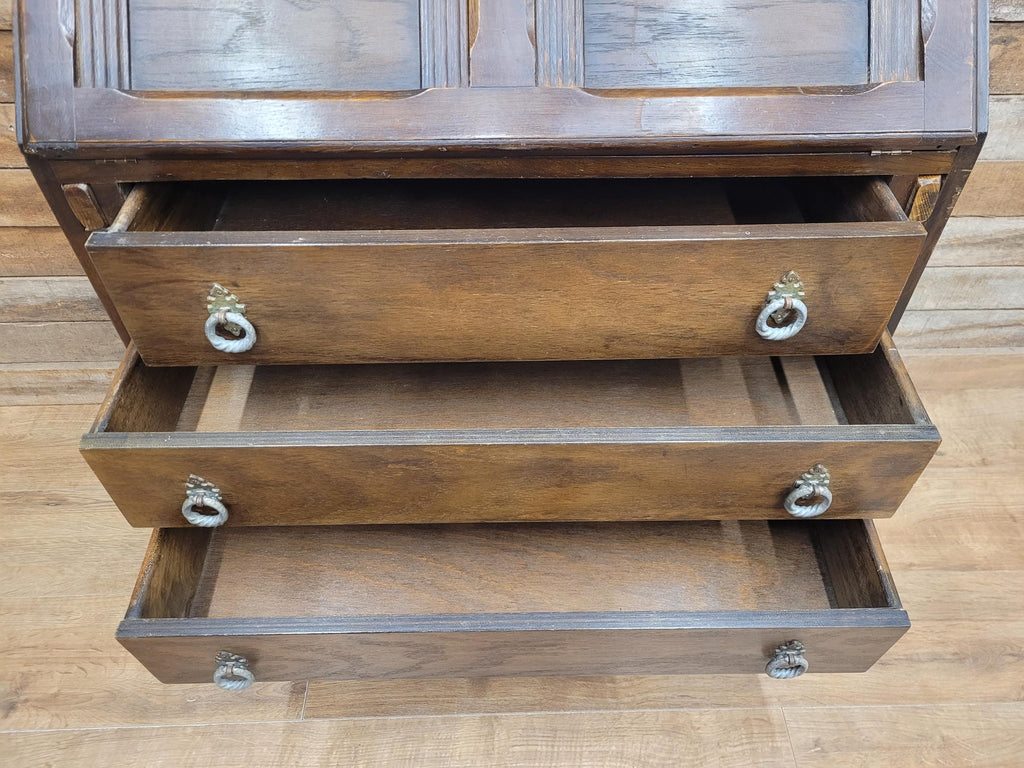 Oak Bureau Desk Writing Desk Fall Front Vintage Storage Drawers With Key