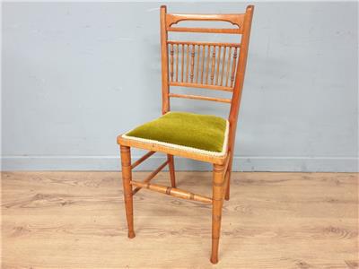 Wooden Spindle Back Chair Velvet Seat Arts Crafts Vintage