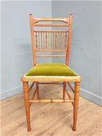 Wooden Spindle Back Chair Velvet Seat Arts Crafts Vintage