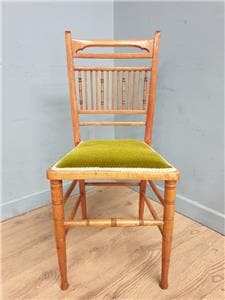 Wooden Spindle Back Chair Velvet Seat Arts Crafts Vintage