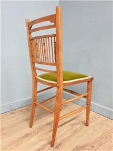 Wooden Spindle Back Chair Velvet Seat Arts Crafts Vintage