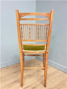 Wooden Spindle Back Chair Velvet Seat Arts Crafts Vintage