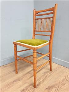 Wooden Spindle Back Chair Velvet Seat Arts Crafts Vintage