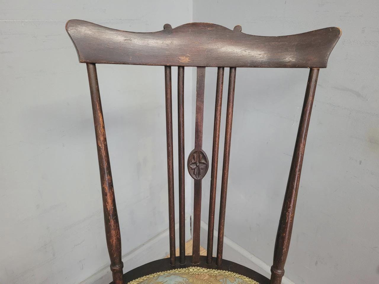 Edwardian Spindle Back Chair Upholstered Seat Antique Bedroom Chair