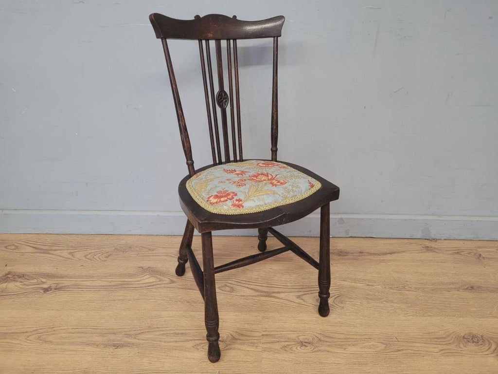 Edwardian Spindle Back Chair Upholstered Seat Antique Bedroom Chair
