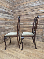 Pair Mahogany Queen Anne Chairs Upholstered Seats Hall Bedroom Chairs Vintage