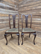 Pair Mahogany Queen Anne Chairs Upholstered Seats Hall Bedroom Chairs Vintage