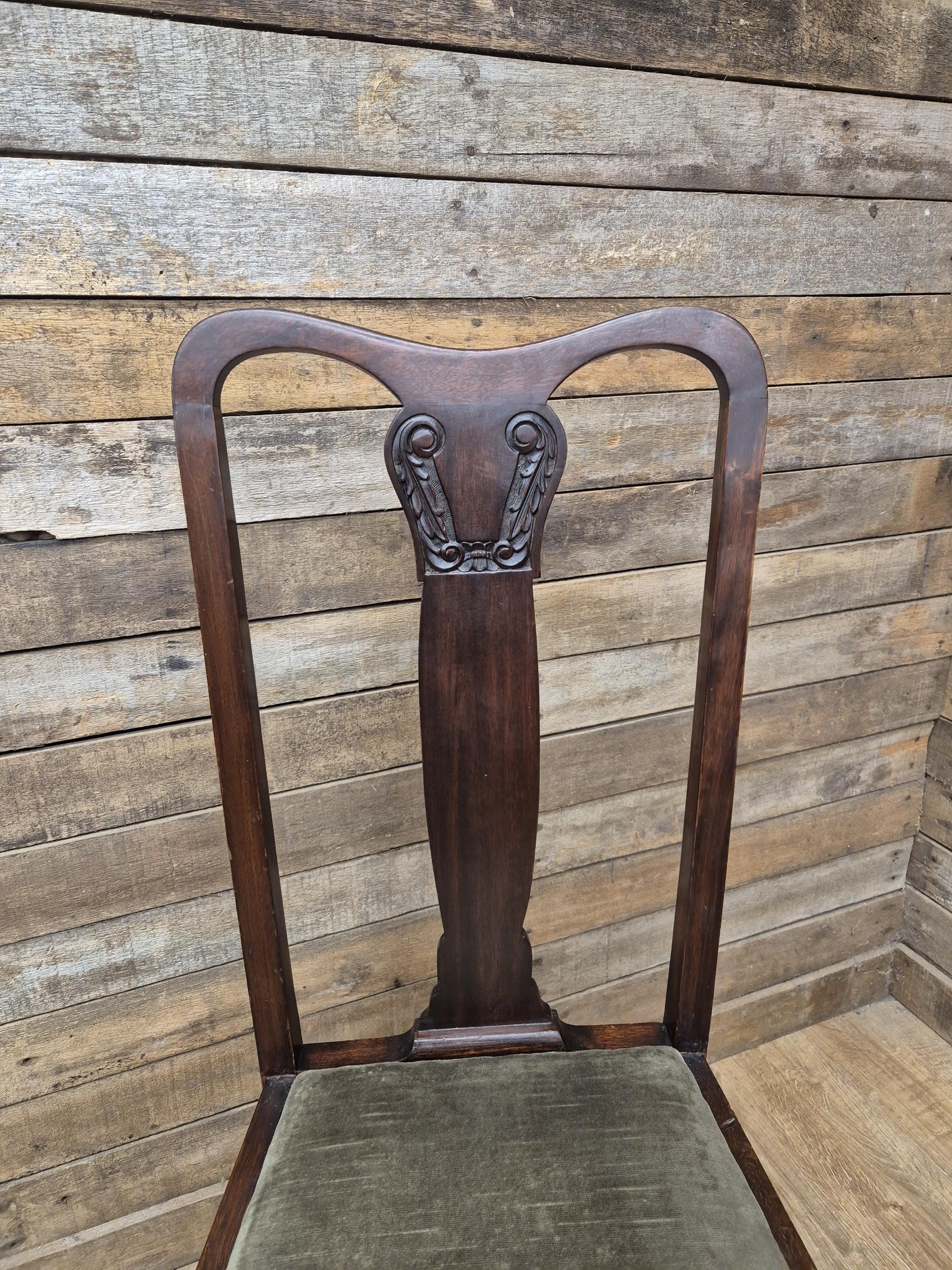 Pair Mahogany Queen Anne Chairs Upholstered Seats Hall Bedroom Chairs Vintage