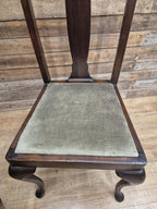 Pair Mahogany Queen Anne Chairs Upholstered Seats Hall Bedroom Chairs Vintage