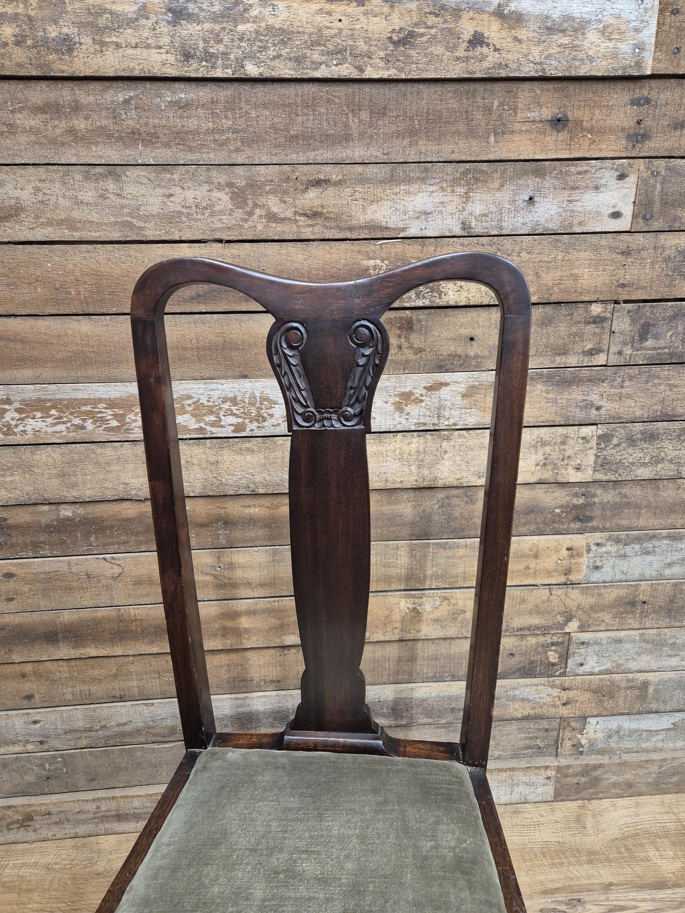 Pair Mahogany Queen Anne Chairs Upholstered Seats Hall Bedroom Chairs Vintage