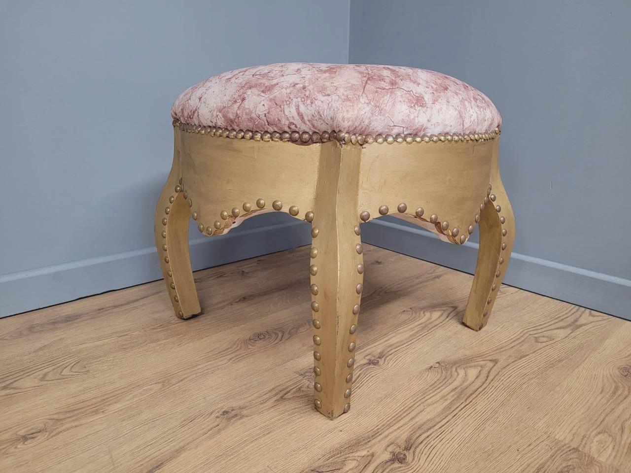 Large Upholstered Footstool Gold Base Boho Style Vintage