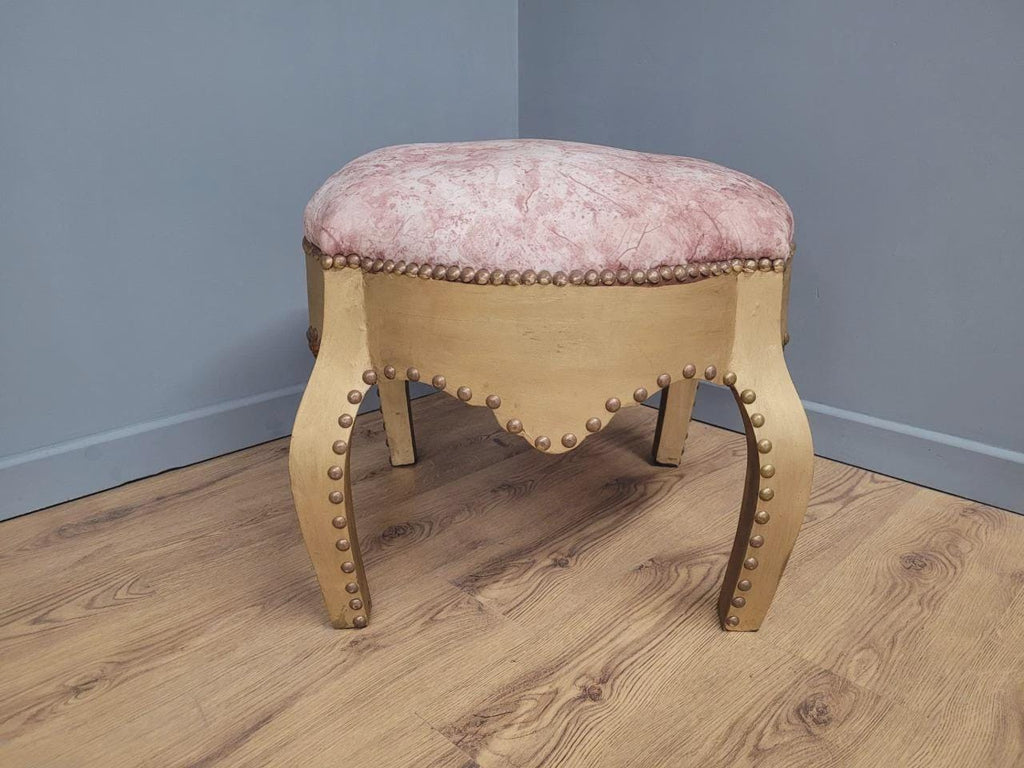 Large Upholstered Footstool Gold Base Boho Style Vintage