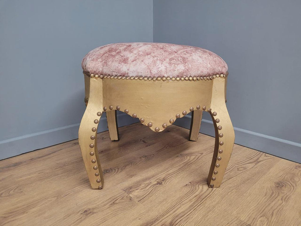 Large Upholstered Footstool Gold Base Boho Style Vintage