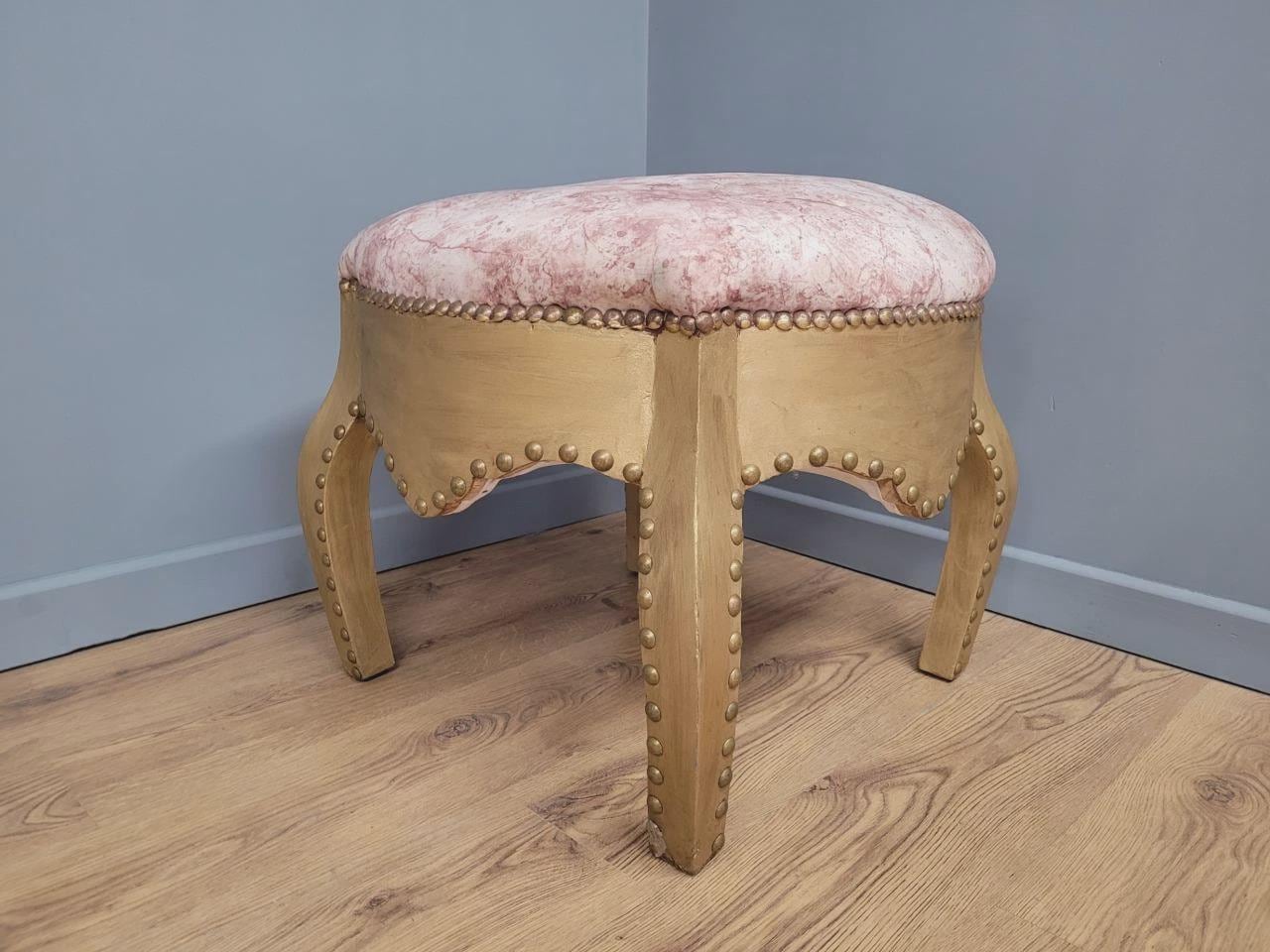 Large Upholstered Footstool Gold Base Boho Style Vintage