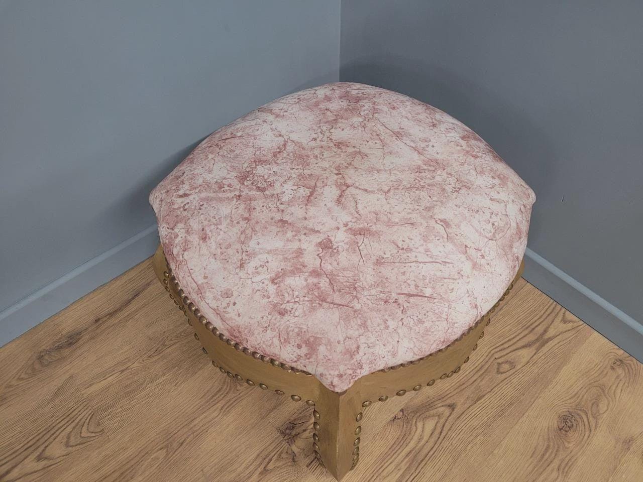 Large Upholstered Footstool Gold Base Boho Style Vintage