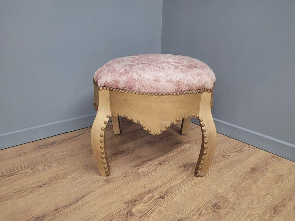 Large Upholstered Footstool Gold Base Boho Style Vintage