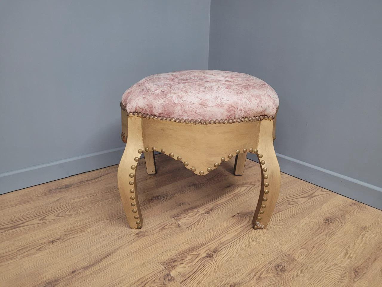 Large Upholstered Footstool Gold Base Boho Style Vintage