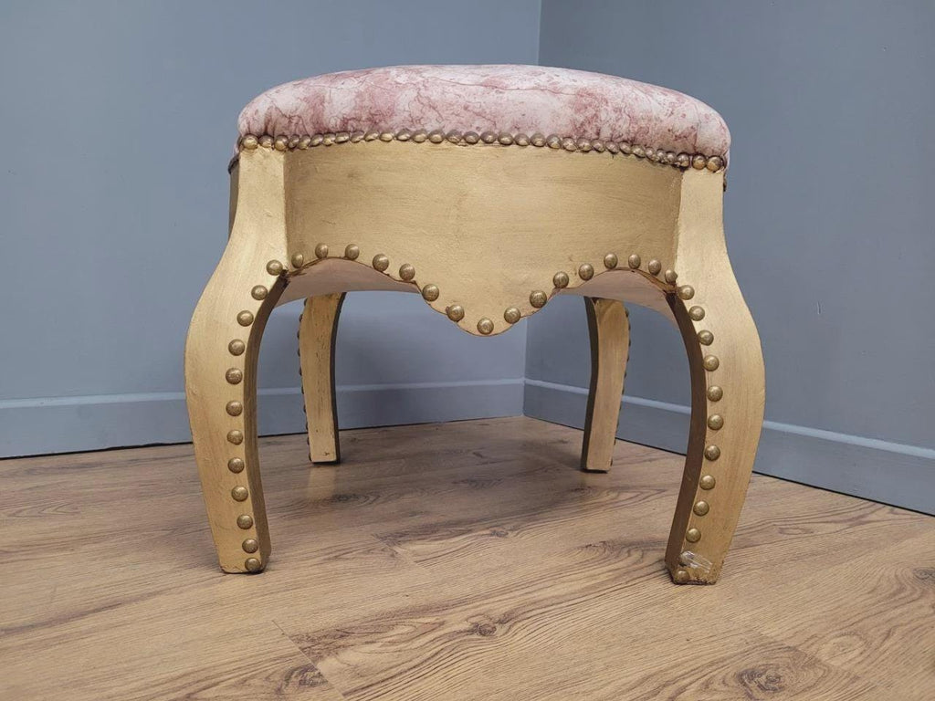 Large Upholstered Footstool Gold Base Boho Style Vintage