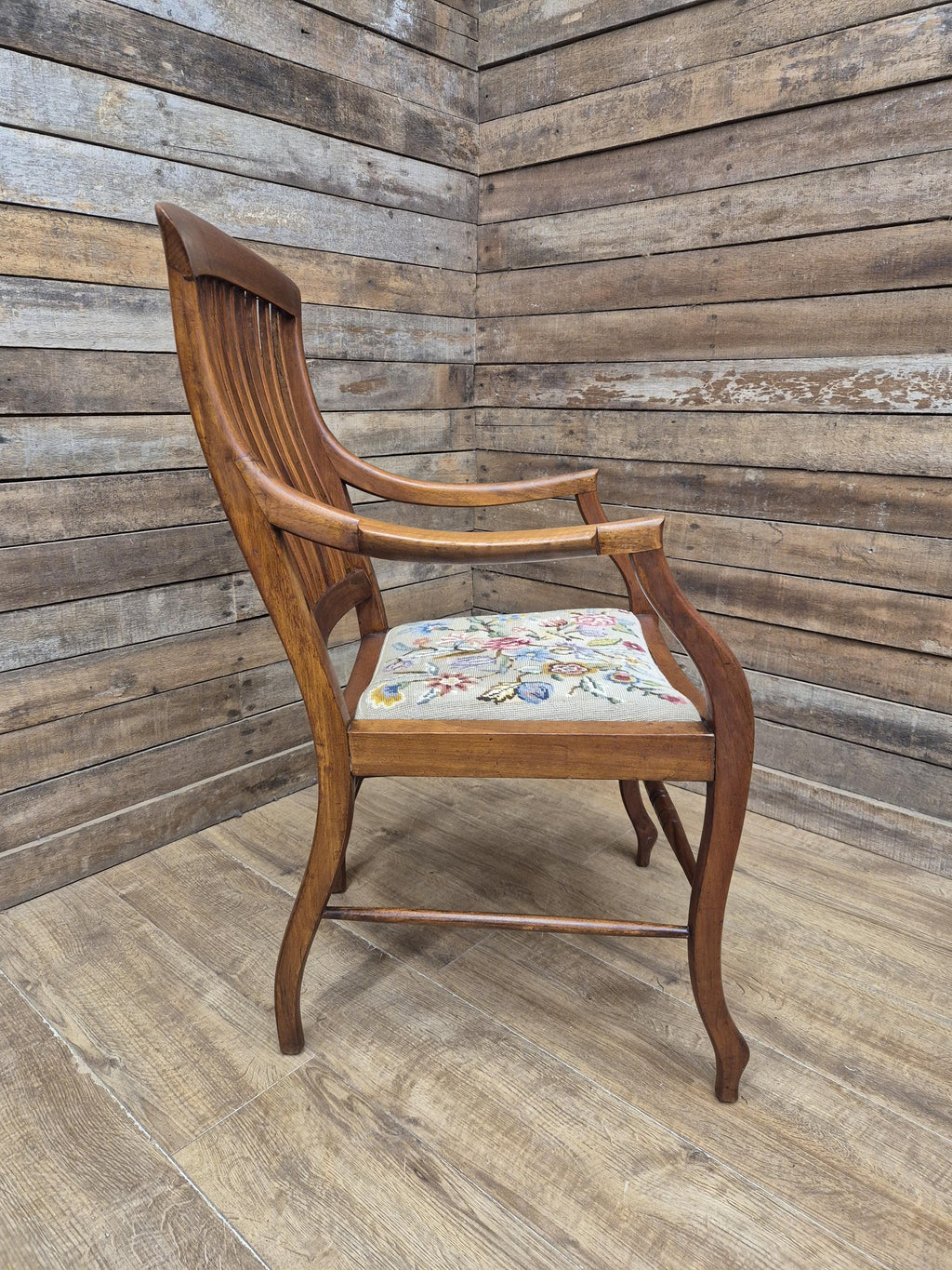Edwardian Office Armchair Spindle Back Needlepoint Seat Antique Desk Chair
