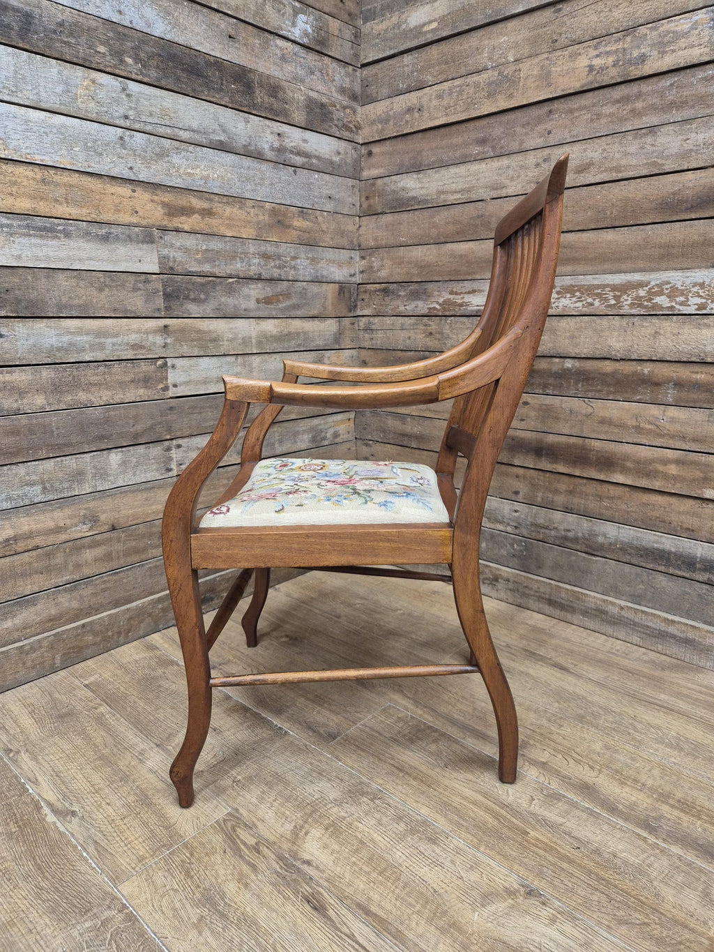 Edwardian Office Armchair Spindle Back Needlepoint Seat Antique Desk Chair