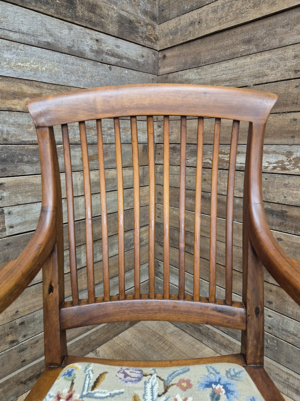 Edwardian Office Armchair Spindle Back Needlepoint Seat Antique Desk Chair