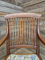 Edwardian Office Armchair Spindle Back Needlepoint Seat Antique Desk Chair